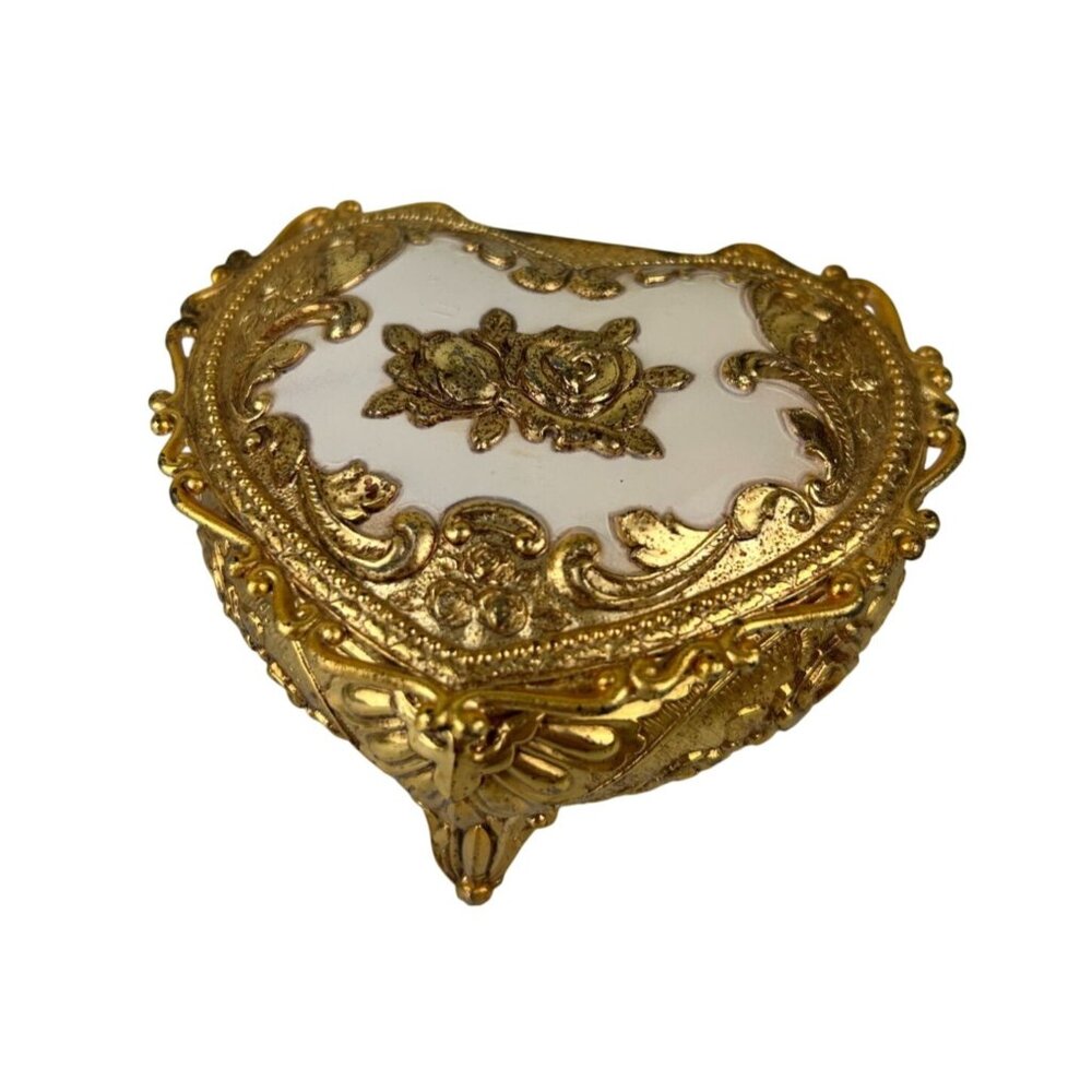 Ornate Gold and White Decorative Trinket Box